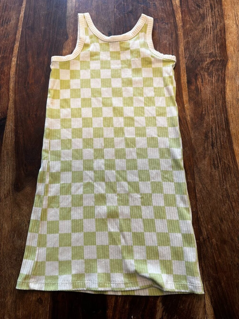 Old Navy - Girls Green & White Checkered Ribbed Tank Dress - Size 8